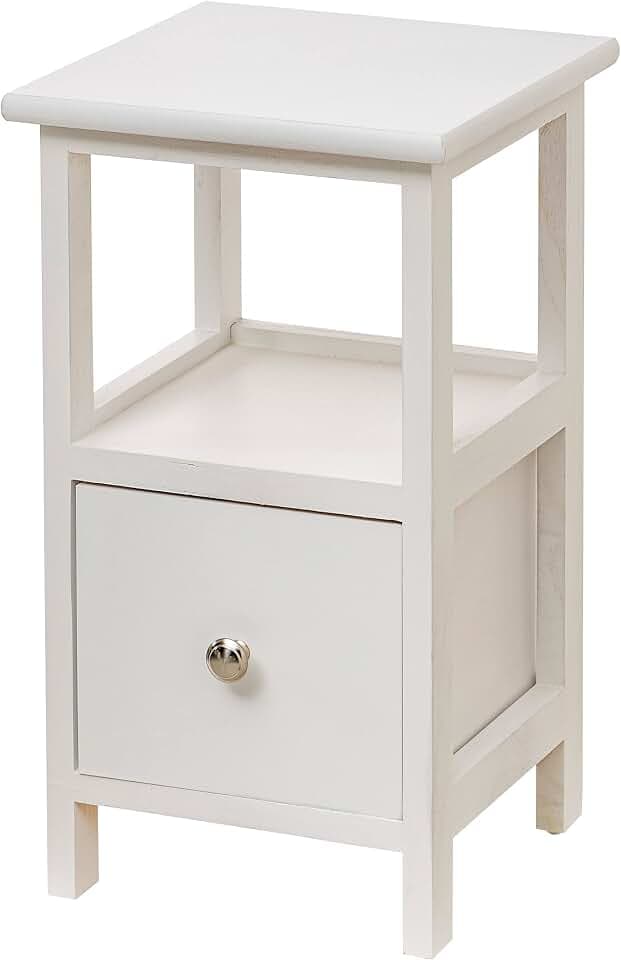 Baroni Home Nachttisch, Kommode für Wohn-, Schlaf- und Kinderzimmer, Mehrzweckschrank, 1 Schublade und 1 Einlegeboden, Weiß, 25x25x44 cm