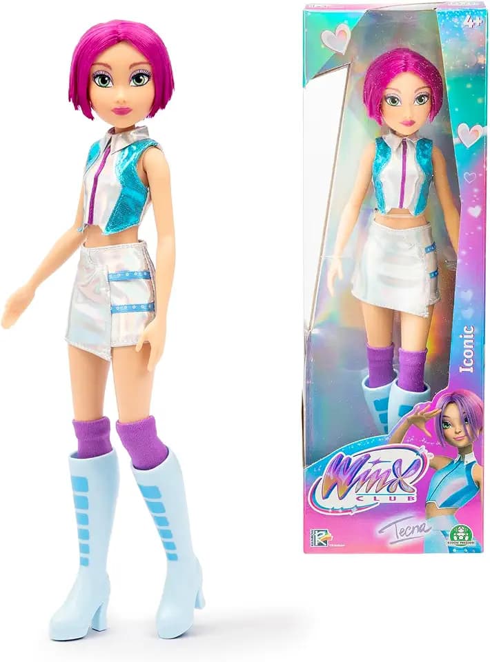 Winx Iconic Puppe – Tecna, 27 cm, bewegliche Gelenke, lila Bob & silberner Rock – offizielles Winx Club Spielzeug für Mädchen ab 4 Jahren