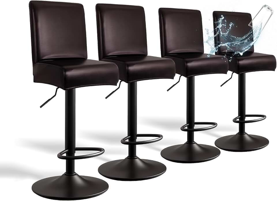 PU Leather Bar Stool Covers with Backs, 4 Pack Stretch Waterproof Bar Stool Chair Covers Washable & Comfortable Barstool Covers Slipcovers with Back for Pub/Counter/Dining Room Decoration (Brown)