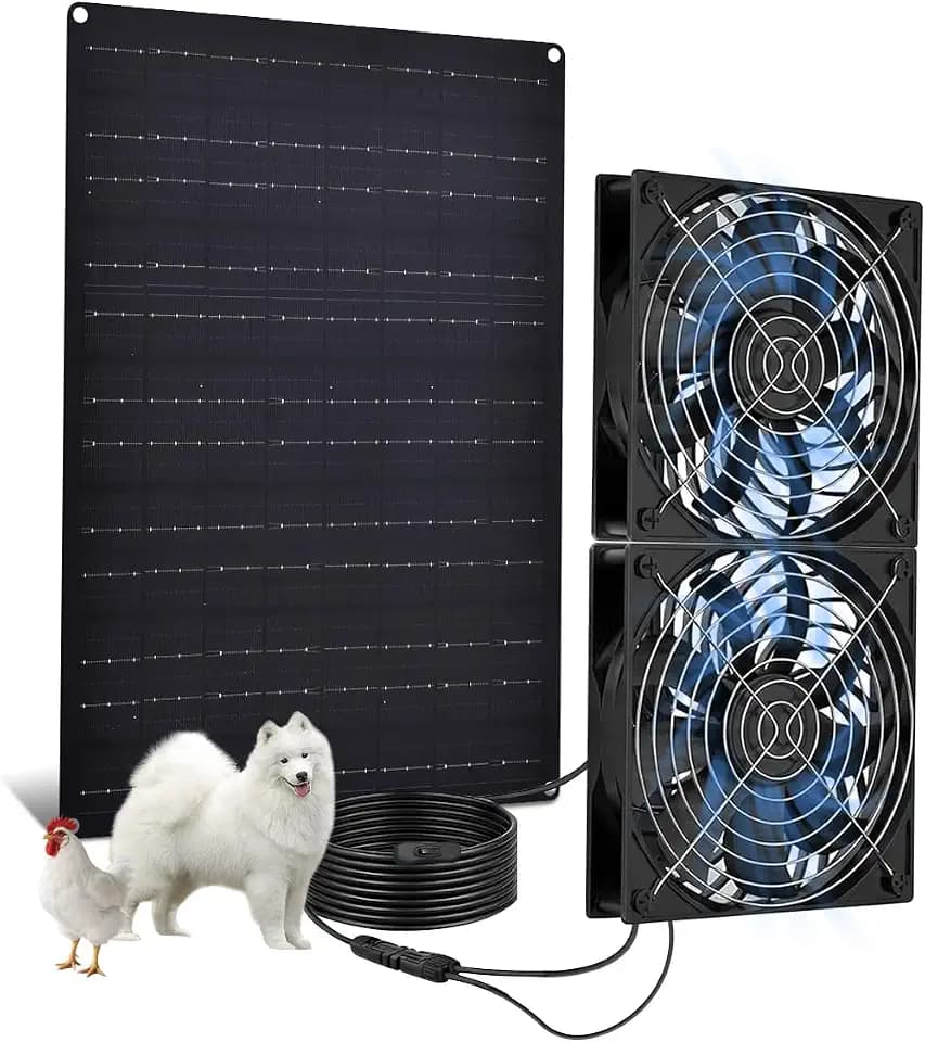 Solar Fan for Greenhouse 25W Solar Exhaust Fans Panel & 2-Pack, Solar Fan for Chicken Coop Intake or Exhaust Air Cooling Doghouses Pet House Air Ventilation and Circulation