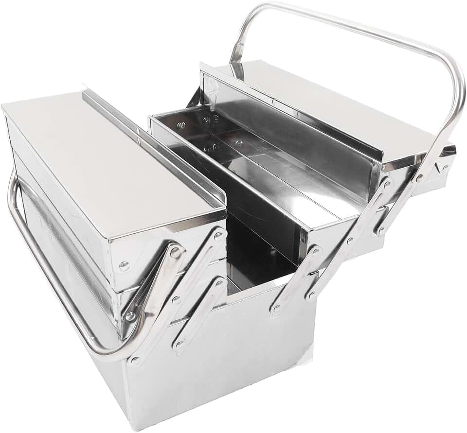 Dioche Metal Cantilever Tool Box – 3-Layer Folding Stainless Steel Auto Maintenance Organizer, 5-Tray Portable Pit Toolbox (460)