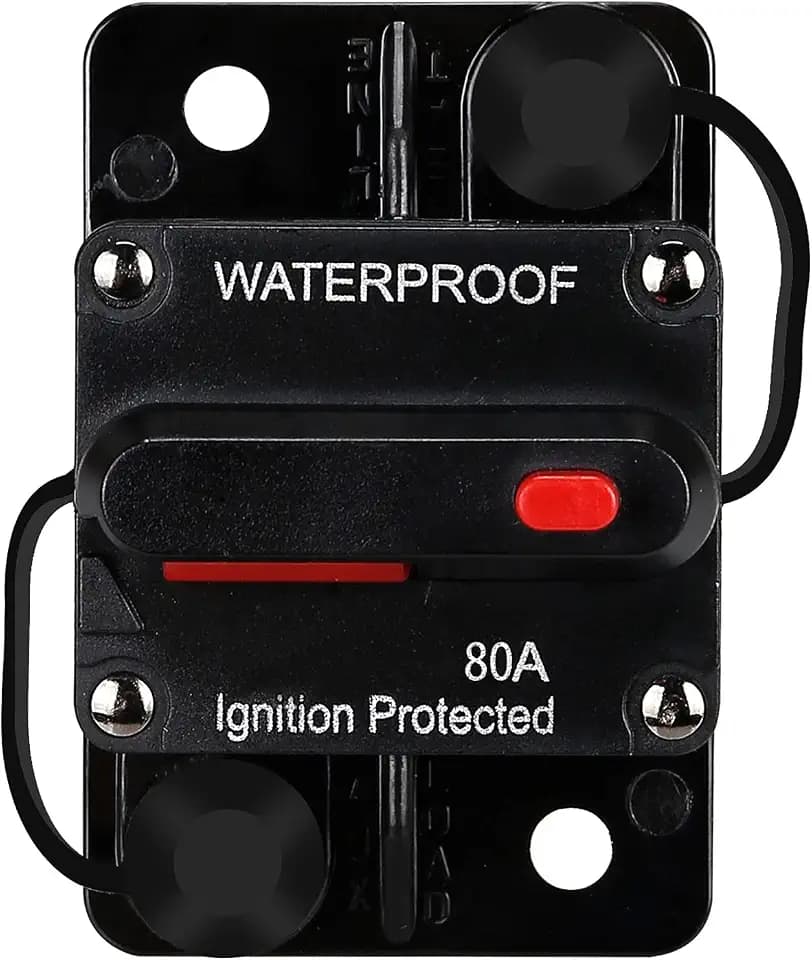 80 AMP Waterproof Circuit Breaker,Fuse Holder,Audio Circuit Breaker,with Manual Reset,12V-48V DC,30A-300A,for Automotive Marine Boat Audio System Current Overload Protection