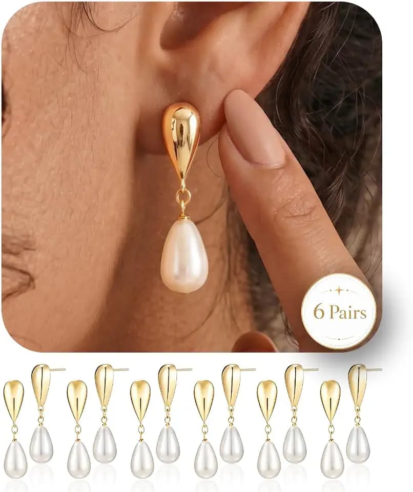 STONEFANS Bridesmaid Gifts for Wedding Day 6 Pairs Earrings Set 14K Gold Plated Hypoallergenic Earrings for Wedding Party Bridesmaid Proposal Gift with Box