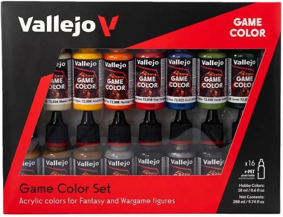 Vallejo Game Color Introduction Set 72299 Acrylfarben Set - 16 Farben in 18 ml Flaschen mit Pipette - Starter-Set für Fantasy- und Wargaming-Figuren - 13 matte Farben und 3 Metallic