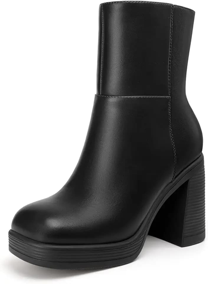 Athlefit Women's High Chunky Heel Platform Ankle Boots