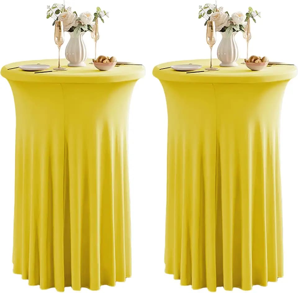 Qubjus 2 Pack Cocktail Tablecloths Stretch Table Skirt - 32x43 inch Bar High Top Stylish and Elegant Cocktail Table Covers for Parties, Weddings, Holidays - Yellow