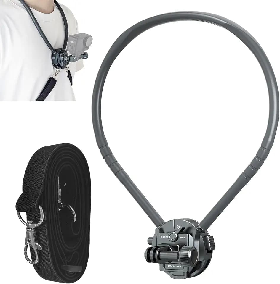 Neck Mount for Action Camera, POV Stabilizer with Chest Mount - Quick Release System for Ergonomic, Hands-Free Filming of Skiing, Travel Vlogging