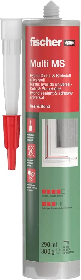 fischer Dicht- und Bauklebstoff Multi MS, elastischer Kleber, weiß, 290 ml