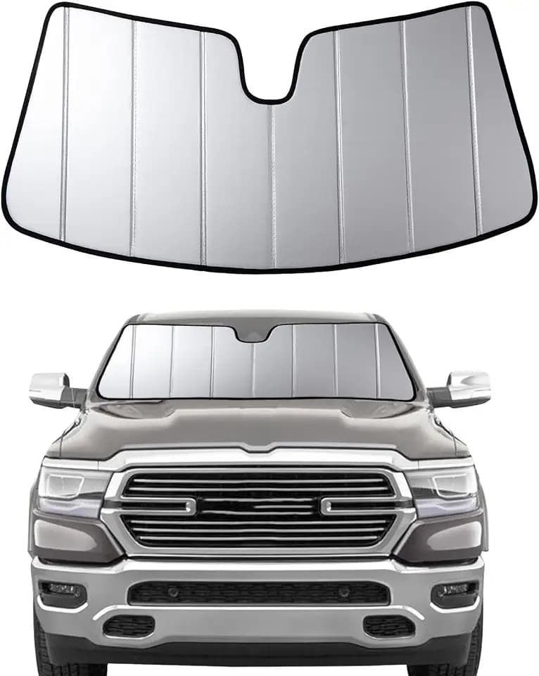 2019-2026 Car Windshield Sun Shade for 2019 2020 2021 2022 2023 2024 2025 2026 Dodge RAM 1500 with 5-Inch Wide Sensor Automotive Front Window Sunscreen Sunshade