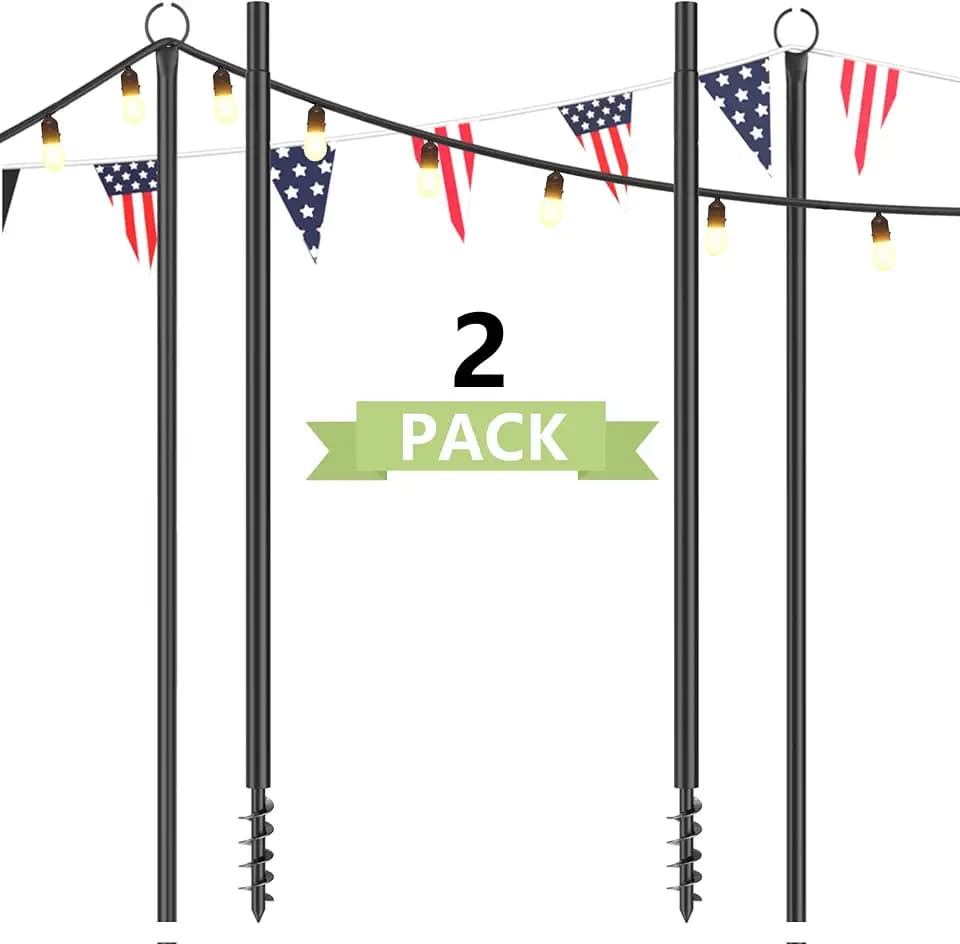 2 Pack String Light Poles for Outside, 10.5 Ft Outdoor String Light Poles for String Lights, Backyard Patio Light Poles for Bistro Party Wedding, Metal Pole for Outdoor String Lights