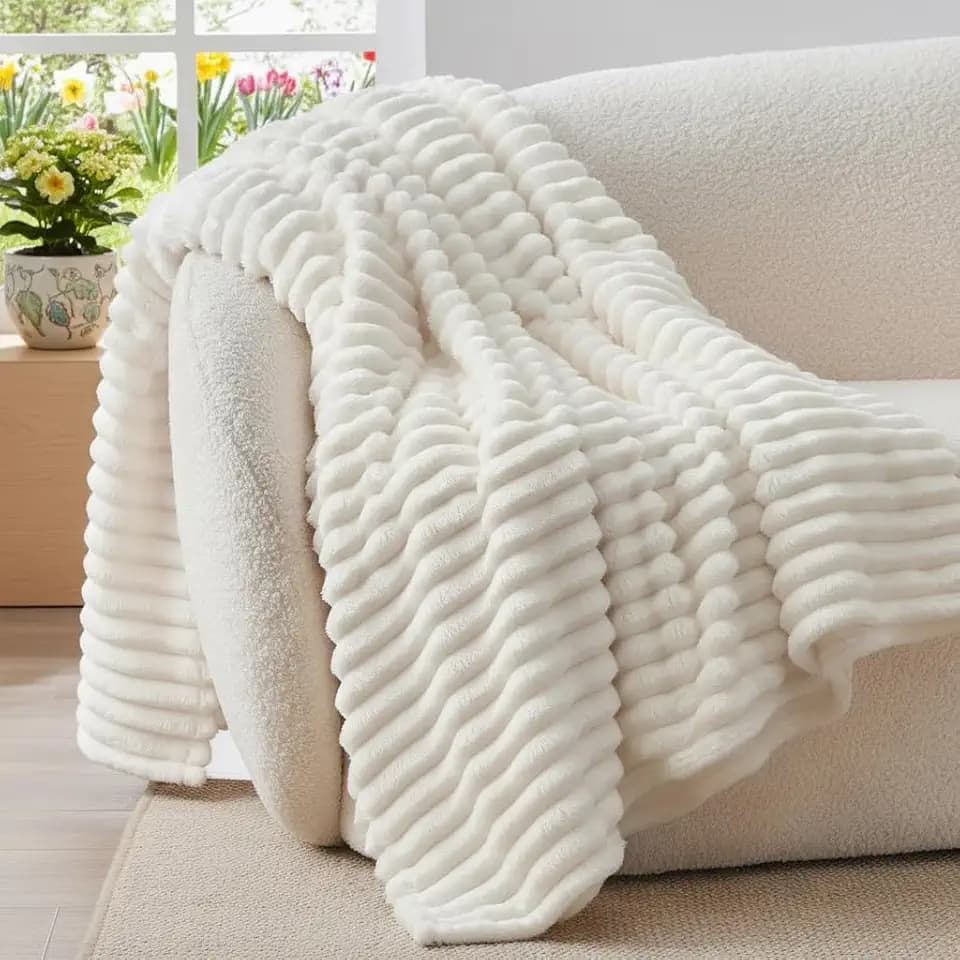 BEDELITE Kuscheldecke Flauschig Deko Decke für Couch, Cremeweiß, 150x200