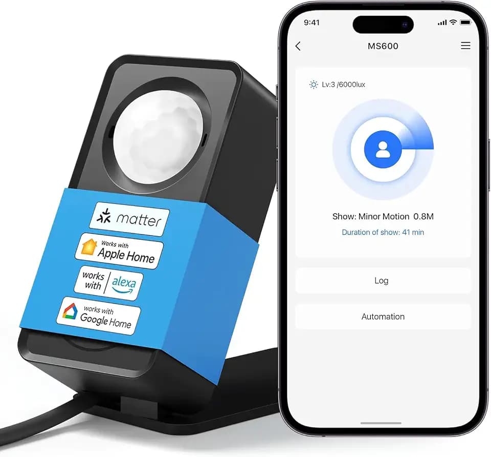 Meross Matter Präsenzmelder, Kein Hub Nötig, WLAN Bewegungsmelder Innen mit App-Benachrichtigung für die Heimsicherheit, Smart Anwesenheitssensor Funktioniert mit Apple HomeKit, Alexa, Google Home