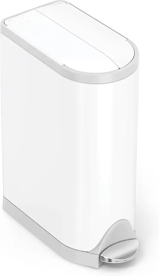 simplehuman Butterfly Step Can, 18L / 4.8 Gallon Trash Can with Upgraded Odor Control for Bedrooms, Bathrooms, Nurseries, 150,000-Step Pedal, Lid Shox® Silent Close, White Steel