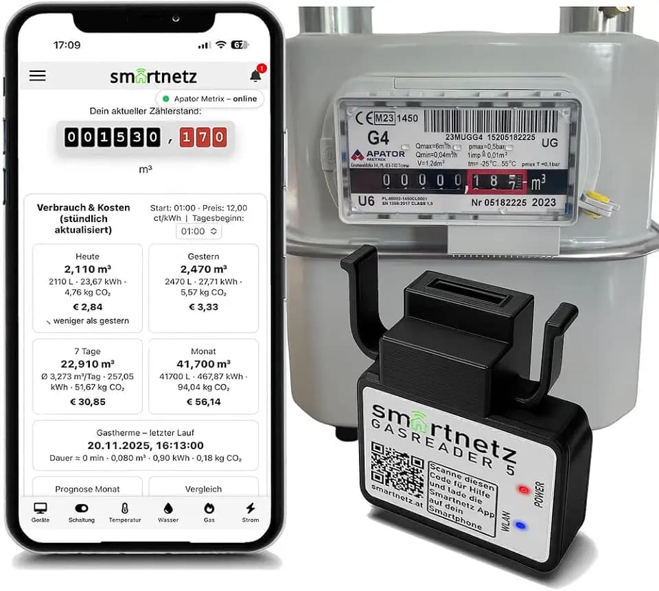 Gasreader 5 für Apator/Metrix Gaszähler - WiFi mit TASMOTA vorinstalliert | WLAN | MQTT | Apator Gaszähler AUSLESEN (nicht für BK4!)