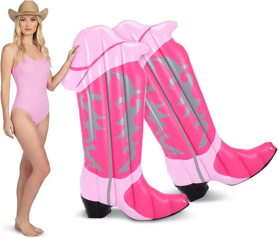 2 Pcs Pink Cowgirl Boot Pool Float Inflatable Rafts 4.6 ft Tall