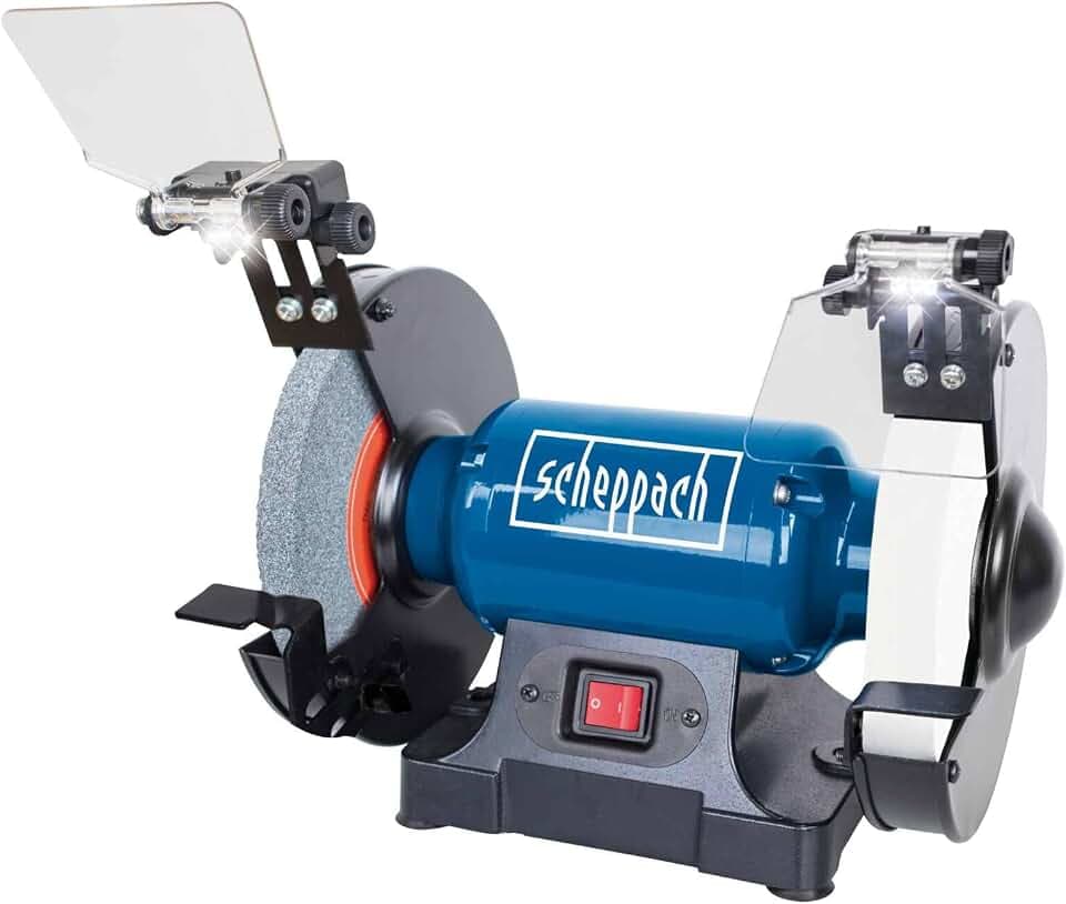 Scheppach Doppelschleifer SM200AL Schleifmaschine Schleifgerät | 500W Leistung | Verstellbarer Funkenschutz | Schleifscheibe 200mm Ø | inkl. Schlicht- und Schruppscheibe