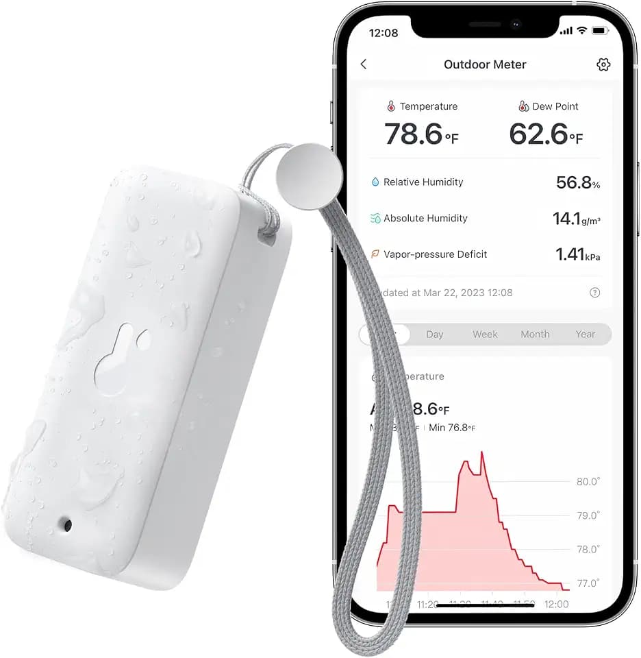 SwitchBot IP65 Indoor Outdoor Hygrometer Thermometer Wireless, 394ft Bluetooth Range, Refrigerator Thermometer, Dewpoint/VPD/Absolute Humidity Sensor, Free Data Storage Export, 2 Years Battery Life