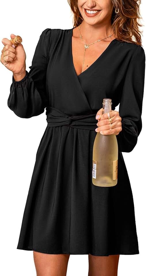 CUPSHE Lantern Sleeve Mini Dress Twist Smocked Waist Elegant Cocktail Dress