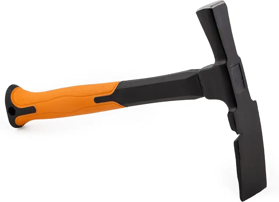Mivos Maurerhammer 600 g Kopfgewicht 2K Fiberglasstiel - Berliner Form - Stahl und Fiberglas Hammer - Vibrationsdämpfung Gummigriff - Stahlhammer für Beton Ziegel - DIN 5108
