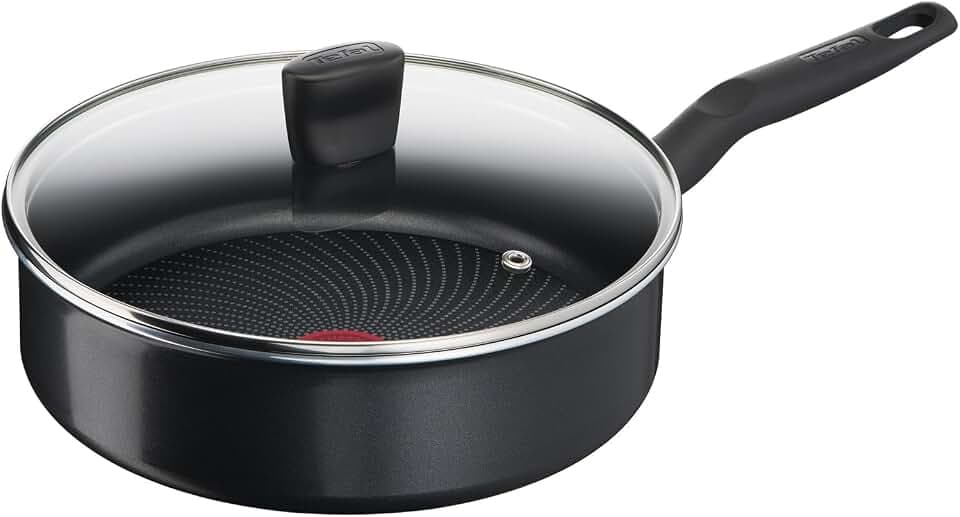 Tefal Schmorpfanne mit Decke 24 cm Start'Easy, Induktion, Titanium-Antihaftversiegelung, Thermo-Signal bei idealer Brattemperatur, Bratpfanne für alle Herdarten geeignet, Aluminium, schwarz, C26732