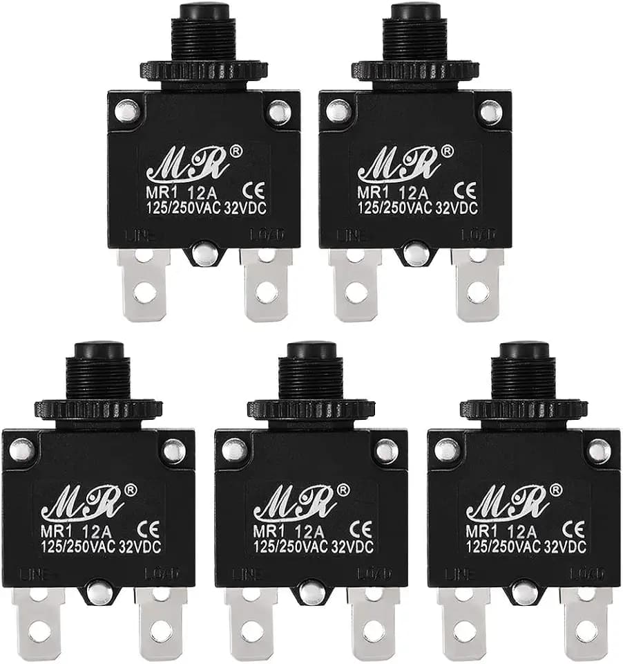uxcell 5Pcs Thermal Overload Protector AC 125/250V 12A Push Button Reset Circuit Breaker
