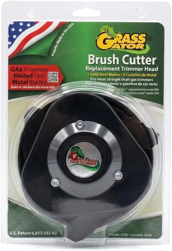 Grass Gator 4680 Brush Cutter Head with Metal Blades | Extra Heavy Duty Replacement for Straight Shaft Gas Trimmers 25cc+ | Commercial Grade Universal Fit