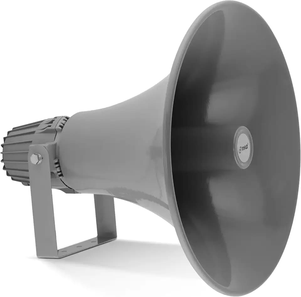 Pyle Indoor Outdoor PA Horn Speaker - 16" 80W Power Compact Loud Sound Megaphone w/ 400Hz-5KHz Frequency, 16 Ohm, 100V & 70V Transformer, Mounting Bracket - 100V/70V Audio System (Gray)