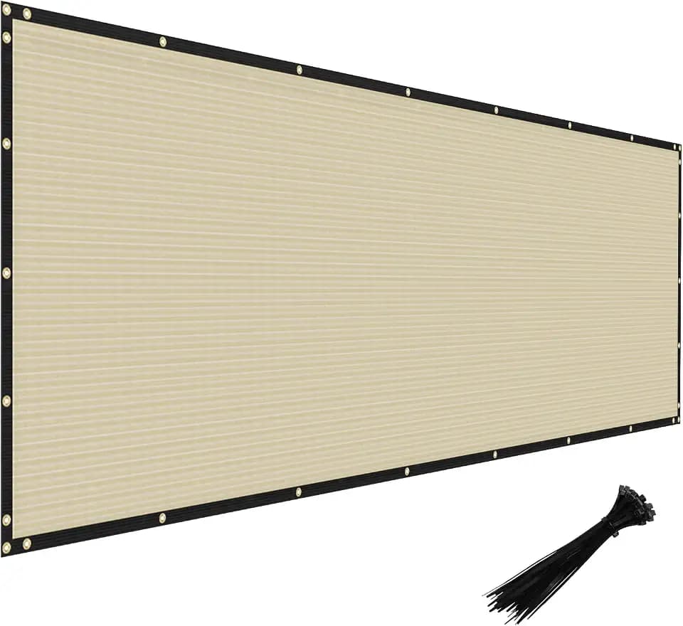 Windscreen4less Privacy Fence Screen Heavy Duty Windscreen Fencing Mesh Fabric Shade Net Cover with Brass Grommtes for Outdoor Wall Garden Yard Pool Deck, 5'x20' Beige