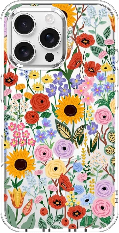 MOSNOVO Case for iPhone 16 Pro Max, [Compatible with Magsafe] [Buffertech 6.6ft Military-Grade Drop Protection] [Anti Peel Off Tech] Clear Phone Case Design - Blossom & Bloom