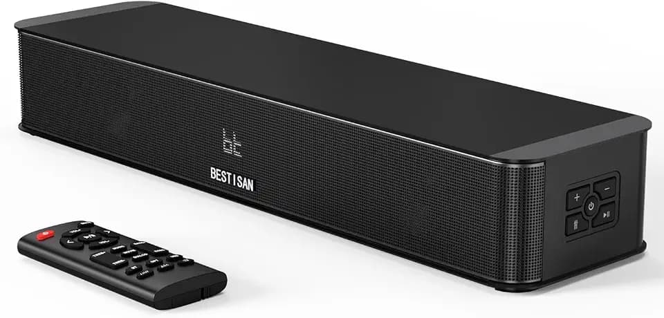 BESTISAN 2.1ch Sound Bar with Built-in Subwoofer, 120W Peak Power, HDMI ARC/Opt/AUX/USB/Bluetooth 5.3, 3 EQ Modes & Volume Boost, 16.5" All-in-One for TV/PC/Gaming/Projector