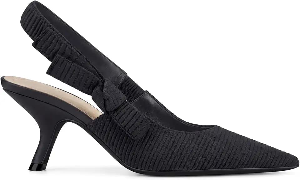 Women's Slingback Kitten Heels Closed Pointed Toe Bowknot Knitted Slip On Pumps Dress Shoes