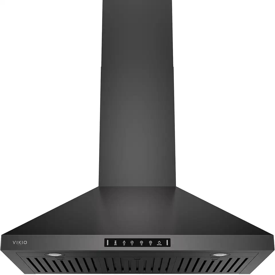 VIKIO HOME Black Wall Mount 36 Inch Range Hood 900 CFM, Dual-Side Intake, Smart Gesture Touch Control, Ducted/Ductless Convertible, Permanent Baffle Filters, Stainless Steel Kitchen Vent Hood, 3-speed