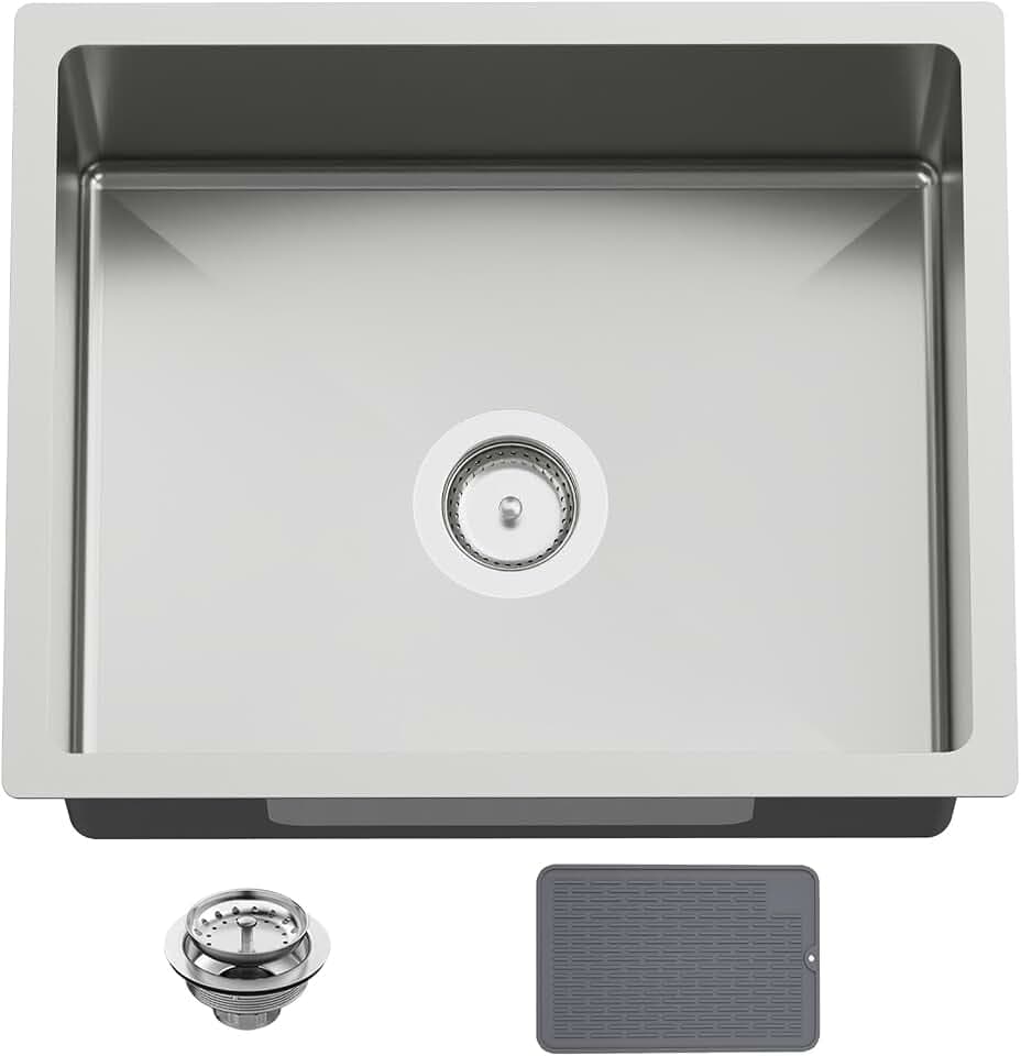 22x18 In Undermount Kitchen And Bar Sink- Stainless Steel Single Bowl Kitchen Sink Modern Drop In Bar Sink With Silicon Mat,Drain Strainer Set Compatibility With Various Kitchen & Bar Style