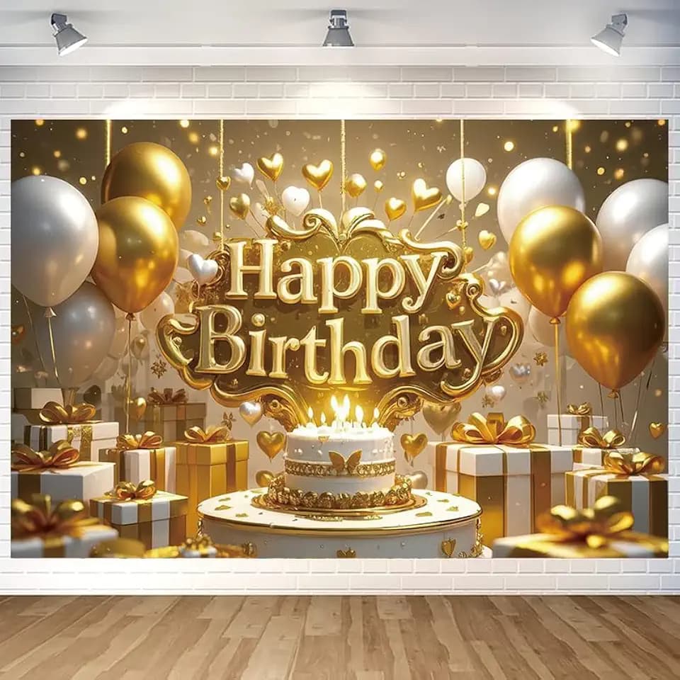 Gold Happy Birthday Backdrop Banner Gold Vivid Photography Background for Home Outdoor Birthday Party Decoration Supplies 70.8 x 47.2 Inch