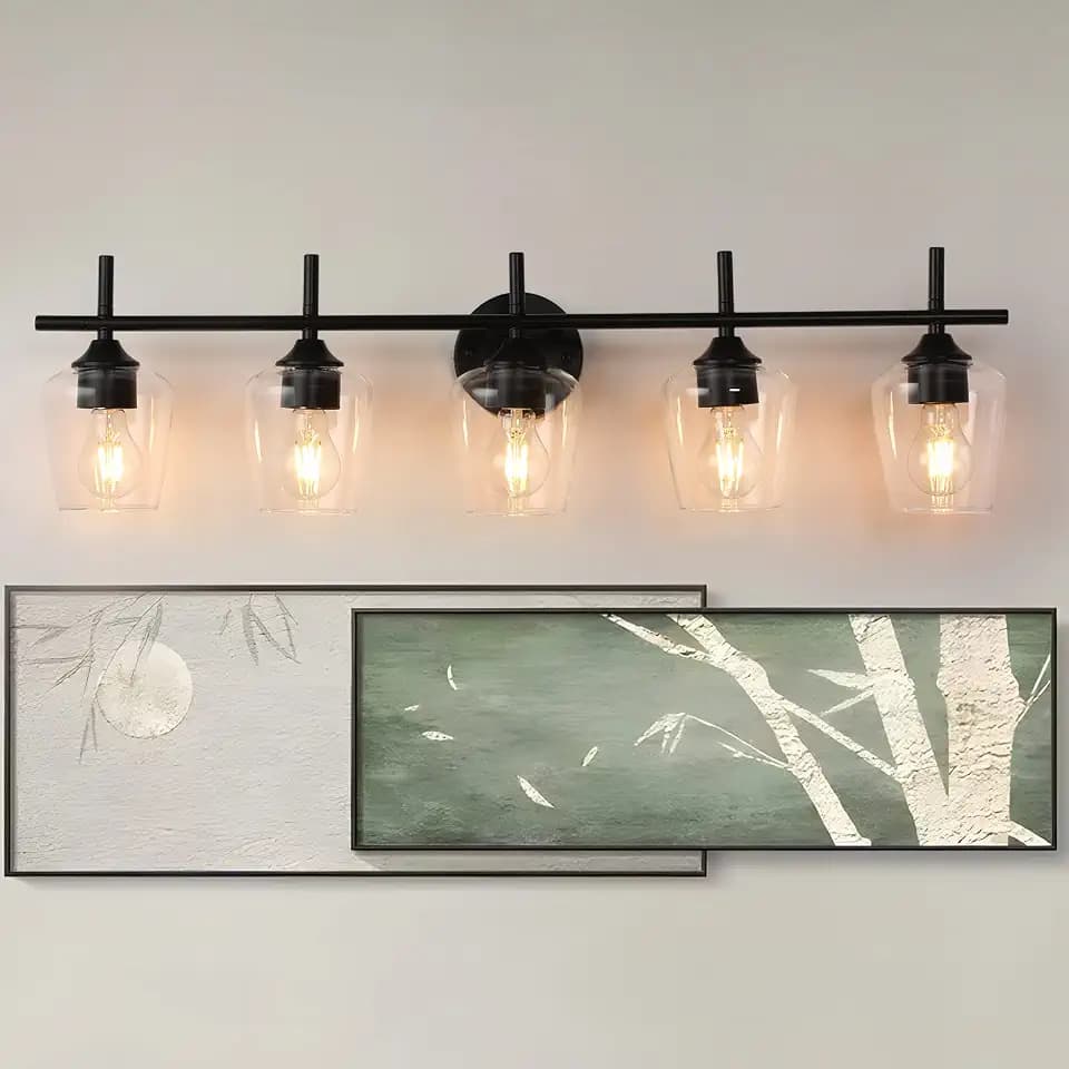 foucasal Bathroom Light Fixtures, 5-Light Matte Black Vanity Light