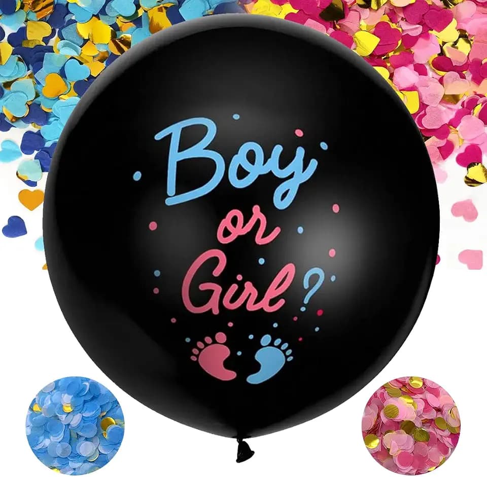 Gender Reveal Luftballon mit Konfetti,36 Zoll Boy or Girl Latexballon,Geschlecht Verkünden Groß Ballon mit Konfetti Nadel, Einfaches Befüllen und geeignet für Helium,Gender Reveal Party