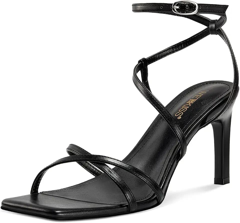 wetkiss Strappy Heels Sandals Square Open Toe High Heels for Women