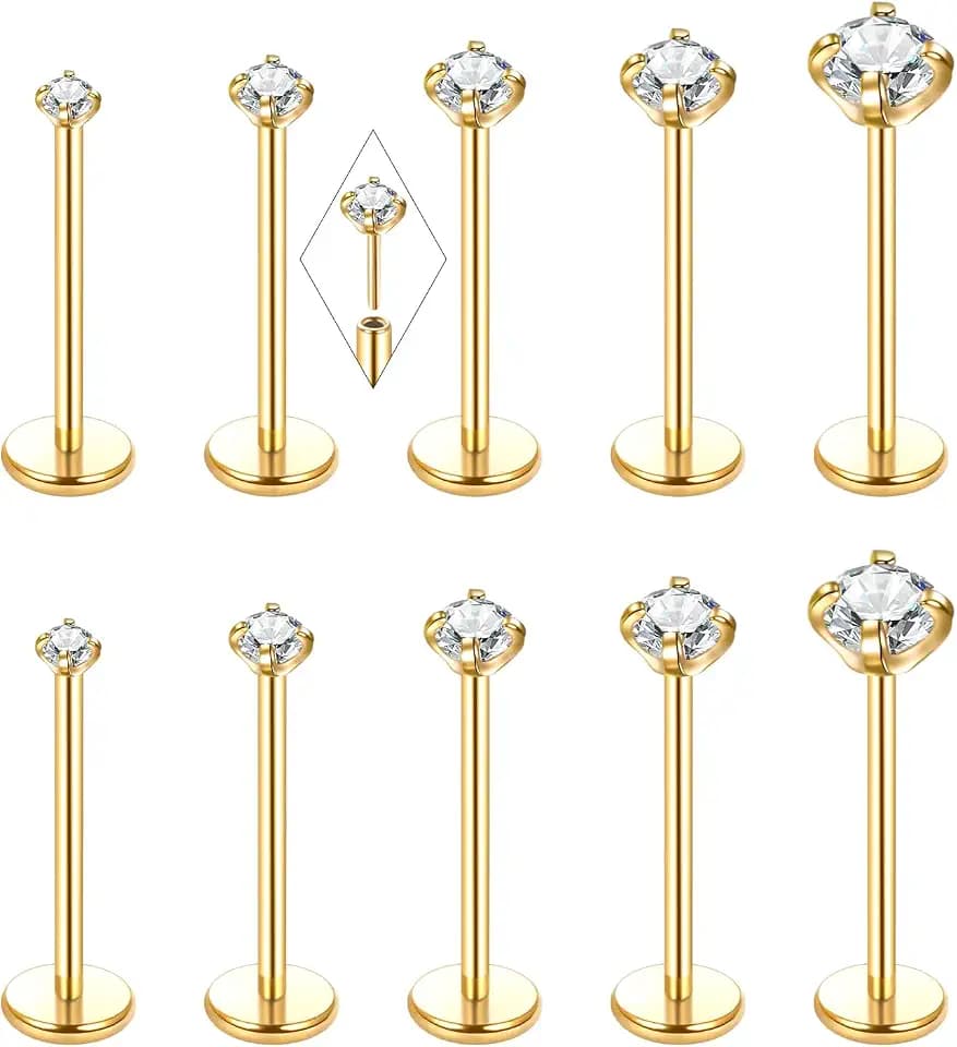 Oveta Threadless Nose Stud Stainless Steel 20G 18G 16G Threadless Flat Back Tragus Earrings Labret Medusa Monroe Ashely Lip Piercing Jewerly Gold