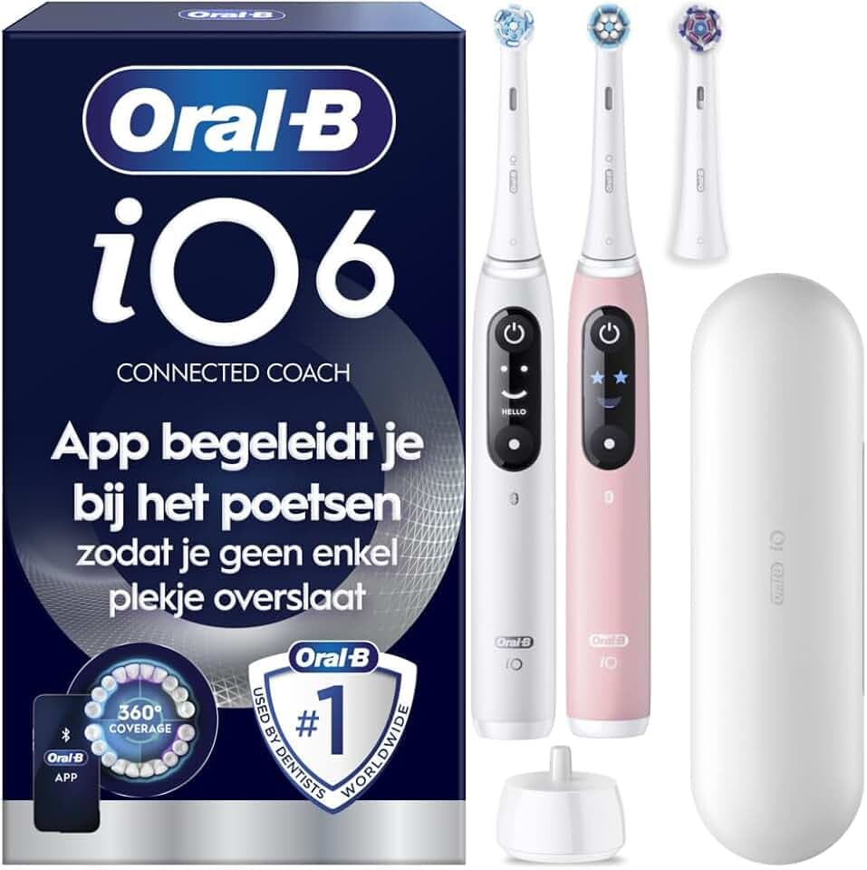 Oral-B Elektrische Zahnbürste iO 6 Duo, 3 Aufsteckbürsten, Grau und Rosa | 5 Putzmodi, einschließlich Weißheit und Zahnfleischpflege, Drucksensor, wiederaufladbarer Akku, Schutzhülle