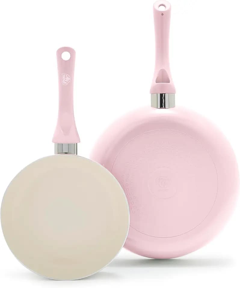 GreenLife 2 Piece (8" & 10") Ceramic Nonstick Skillet Set, Blush Pink