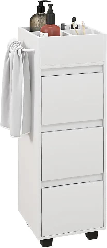 HOMCOM Schmaler Badezimmerschrank 4 obere Fächer, 3 Schubladen, Weiß