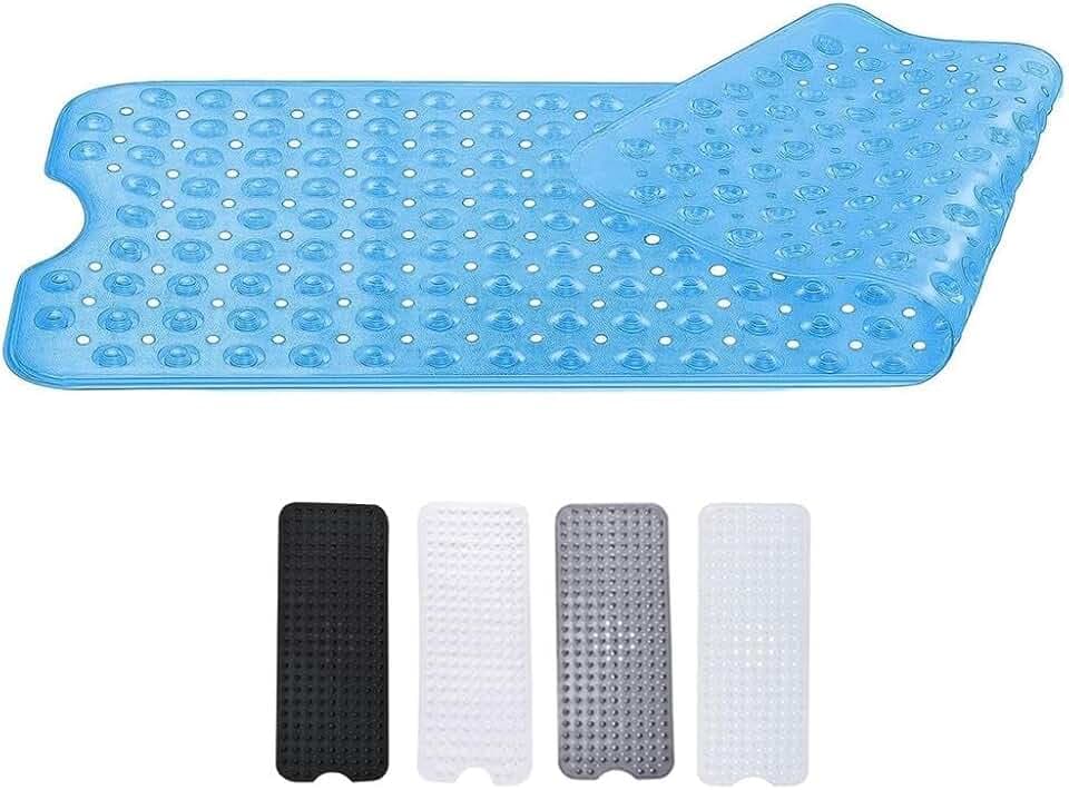 Zuvo Rutschfeste Badewannenmatte | Extra Lang 100 x 40 cm | Antischimmel & Starke Saugnäpfe | Waschmaschinenfest | Perfekt für Senioren & Kinder | Blau
