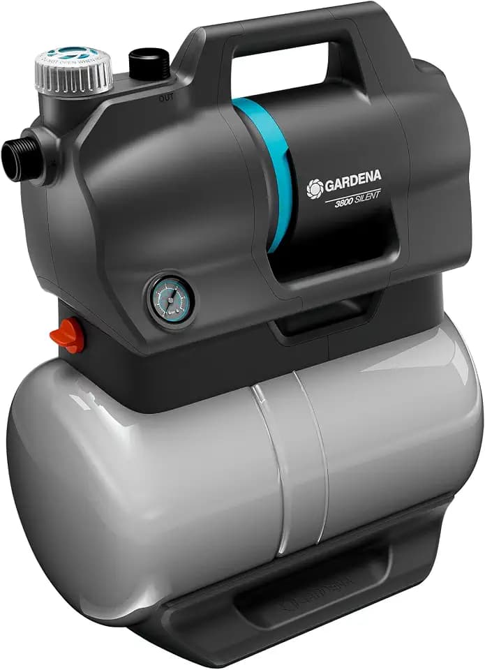Gardena Hauswasserwerk 3800 Silent: Pumpe mit 21 l Wasserspeicher und integriertem Filter, Fördermenge 3800 l/h, Druckleistung 3,9 bar, geräuscharm, wartungsfrei (9064-20)