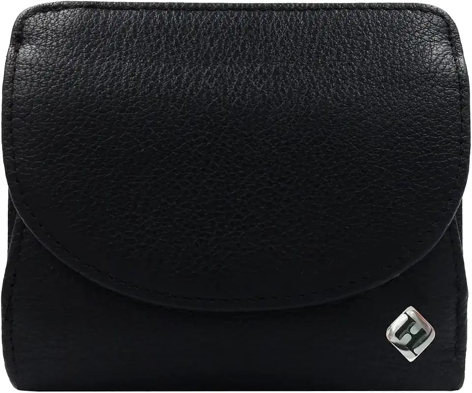 Kleiner Geldbeutel Damen, Reise Portemonnaie, viele Fächer, Leder schwarz, RFID Blocker, Münzfach groß | Wiener Schachtel, Gadget Damenbörse Damengeldbörse ​Damenportemonnaie Damengeldbeutel Portmonee