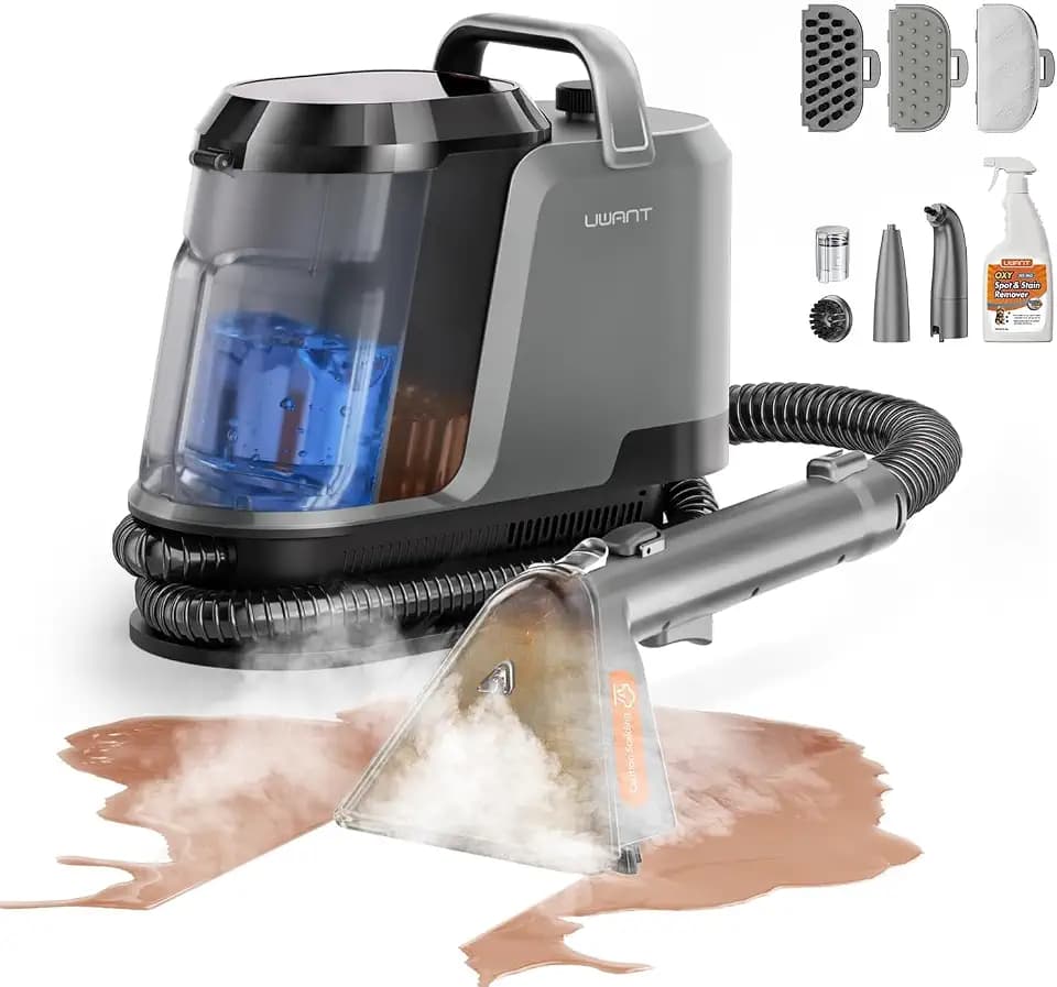 Uwant Carpet Cleaner Machine with Steam&Hot&Cold Water Models, 18KPa Powerful Suction, Multi-Purpose Upholstery Cleaner for Carpet, Stairs, Sofa & Pet Messes, Portable Carpet Steam Cleaner Set of 1