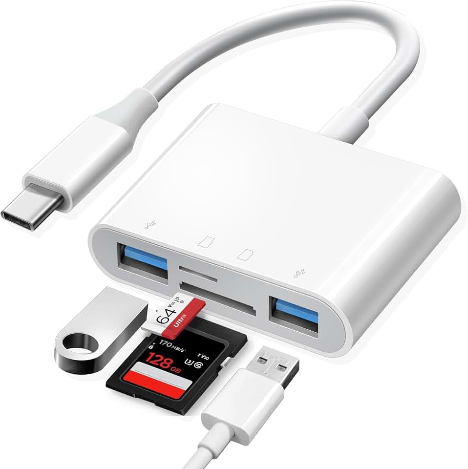 Oyuiasle USB C SD Card Reader, Type C 4-Slots Memory Card Adapter with Dual USB Ports, Supports SD, MicroSD, Compatible with iPhone 15,iPhone 16, iPad, Mac, Laptop, MacBook, Android Galaxy