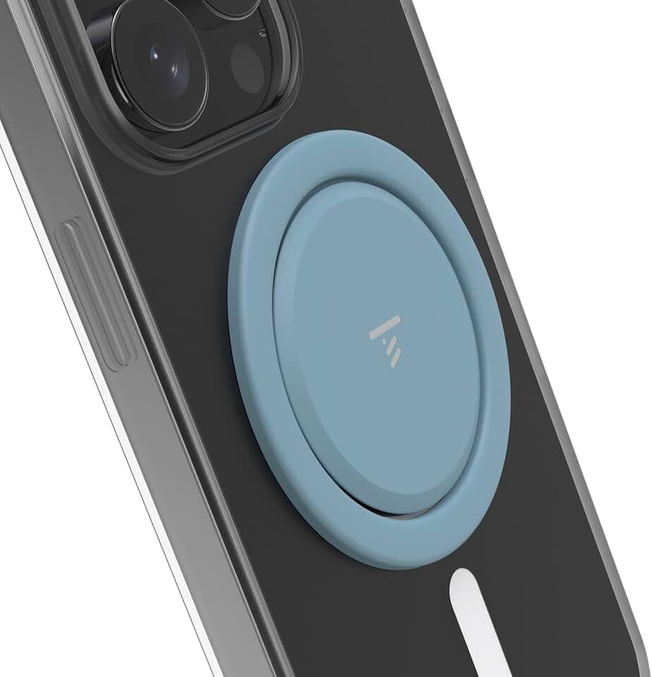 Tango Ultra Thin Grip for MagSafe: One Hand Open, Stand, 10x Expandable, Space Grade Steel, Removable for Wireless Charging. Half The Thickness, Twice The Fidget - Grey Blue