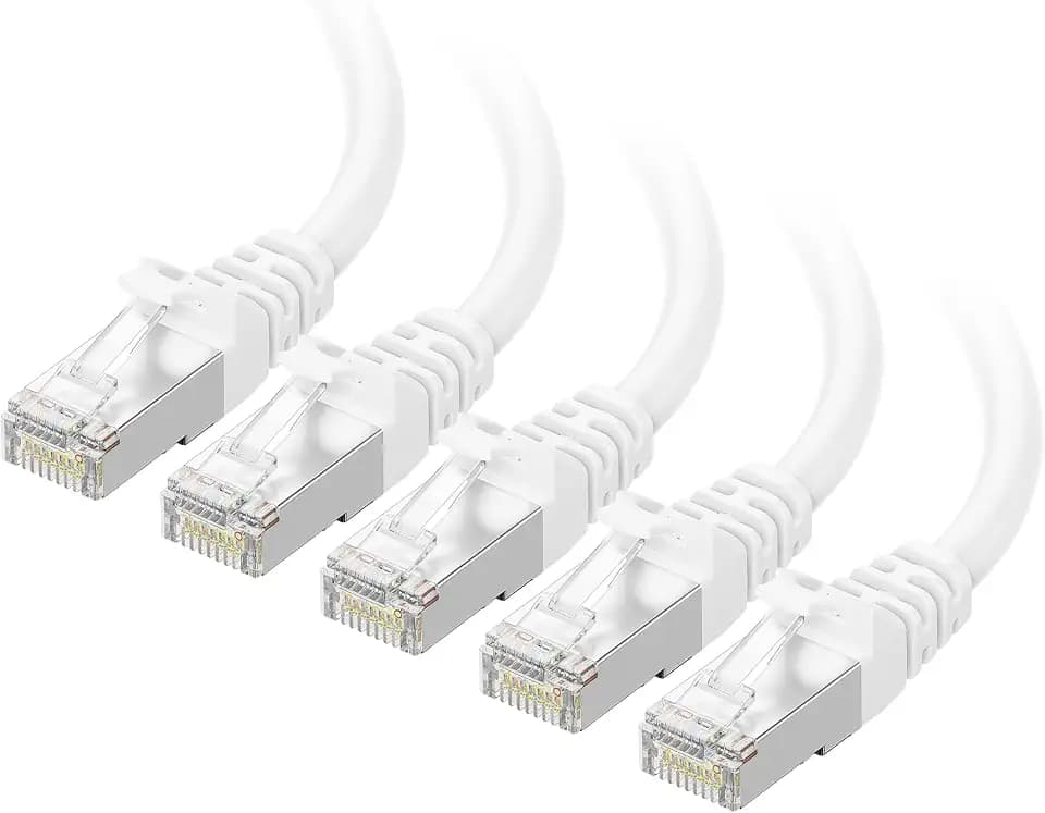 Cable Matters 10Gbps 5-Pack Snagless Shielded Cat 6A Cable, 14ft, White