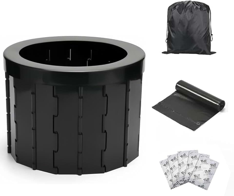 Portable Folding Camping Toilet for Adults,300lbs Load Capacity, Travel Potty for Camping, Hiking, Road Trip, Car, Tent & Truck Drivers (black)