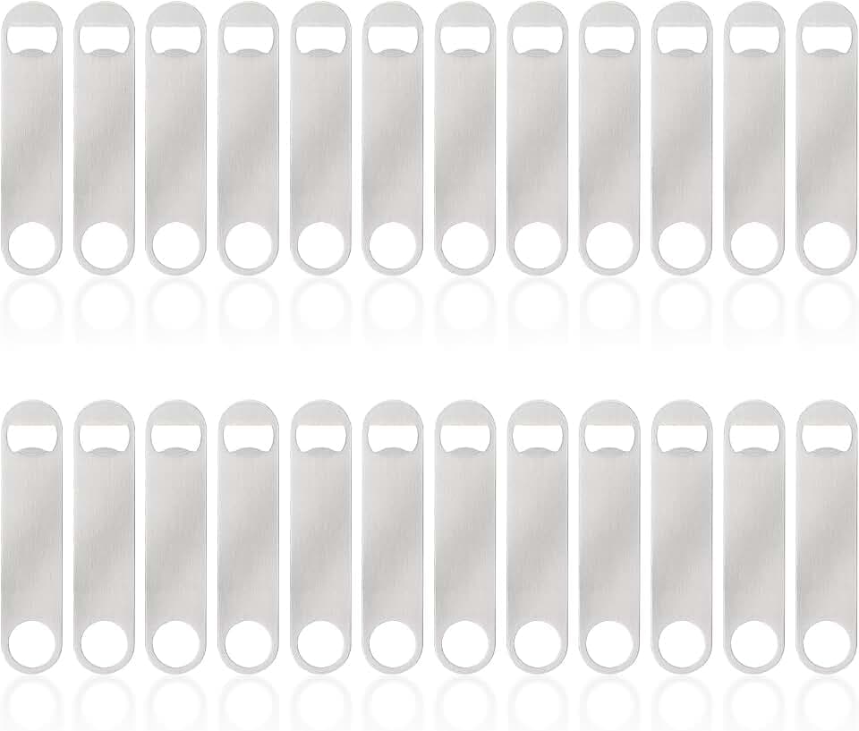 24 Pack Flat Beer Bottle Opener 5 inch Heavy Duty Stainless Steel Flat Bottle Opener Metal Beer Bottle Openers Silver Beer Openers for Bartender Kitchen Bar or Restaurant (Silver, 5 inch)